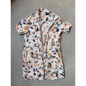 Rachel Zoe Floral Linen Button Up Tee Shirt Dress Bathing Suit Cover Up